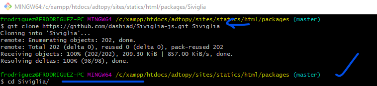 siviglia git clone gitbash